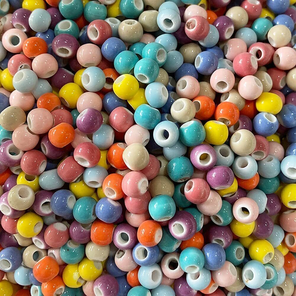 9684 150g About 590 Pieces Round Ceramic Loose Beads - Handmade Porcelain
